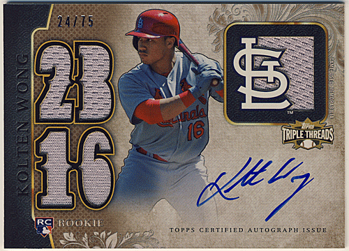 Kolten Wong MLB 2014 Topps Triple Threads RC Signature Jersey Auto 24/75
