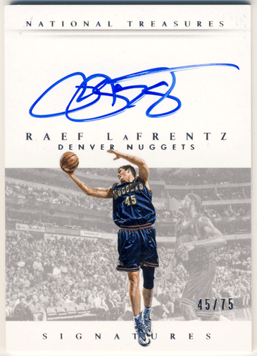 Raef LaFrentz NBA 14-15 Panini National Treasures Signature Auto 45/75 Jersey Number