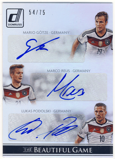Mario Gotze / Marco Reus / Lukas Podolski 2015 Panini Donruss The Beautiful Game Triple Auto 54/75 ゲッツェ / ロイス /  ポドルスキ