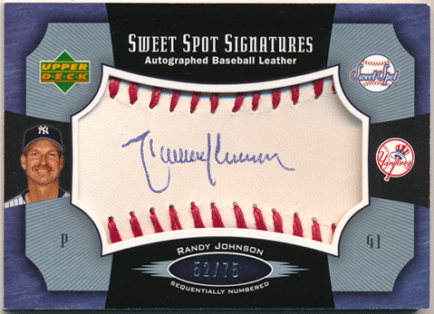 Randy Johnson MLB 2005 UD Sweet Spot Red Stitches Blue Ink Signature Auto 52/75