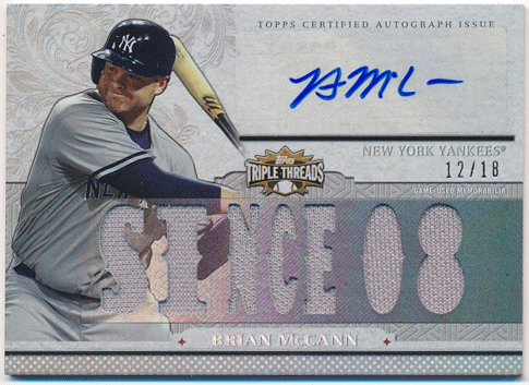 Brian McCann MLB 2014 Topps Triple Threads Signature Jersey Auto 12/18