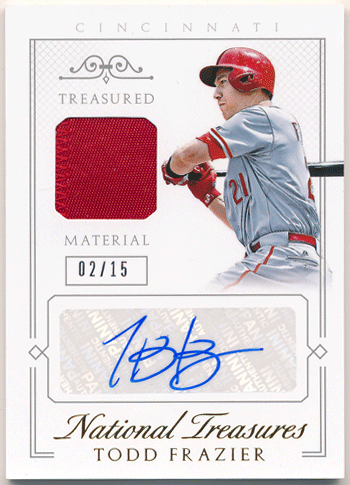 Todd Frazier 2015 Panini National Treasures Treasured Material Patch Signature Auto 02/15