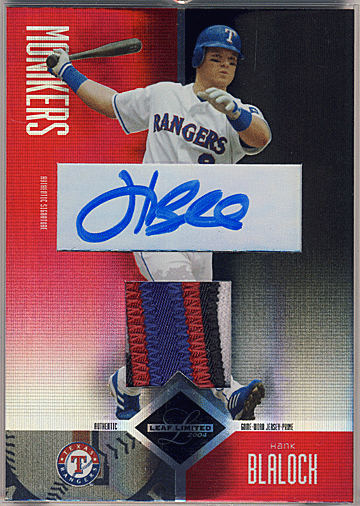 MLB 2004 Leaf Limited Patch Auto Hank Blalock Patch 1of1