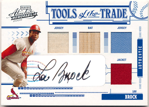 Lou Brock MLB 2005 Playoff Absolute Memorabilia Tools of the Trade Signature Jersey Bat Auto 09/25