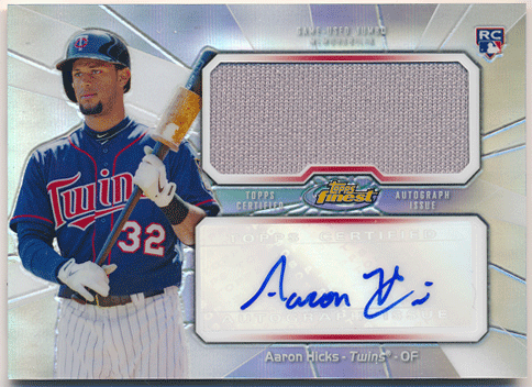Aaron Hicks MLB 2013 Topps Finest RC Refractor Signature Jersey Auto