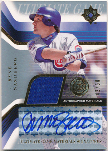Ryne Sandberg MLB 2004 UD Ultimate Collection Game Materials Jersey Signature Auto 42/50