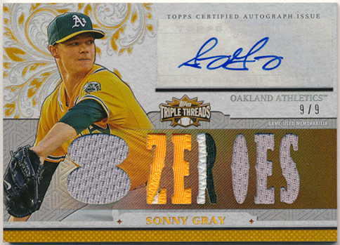 Sonny Gray MLB 2014 Topps Triple Threads Signature Patch Jersey Auto 9/9
