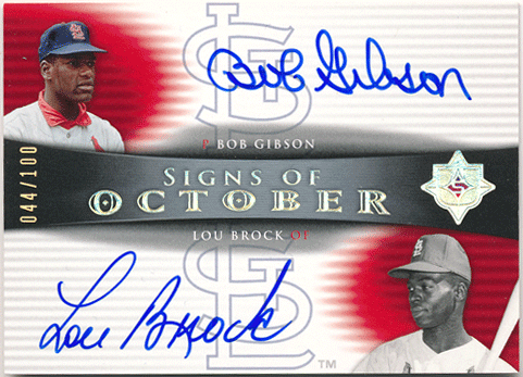 Bob Gibson / Lou Brock MLB 2005 UD Ultimate Signature Signs of October Dual Auto 044/100