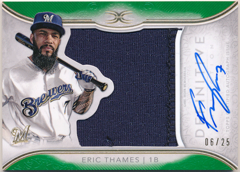 Eric Thames MLB 2018 Topps Definitive Collection Green Signatures Jersey Auto 06/25