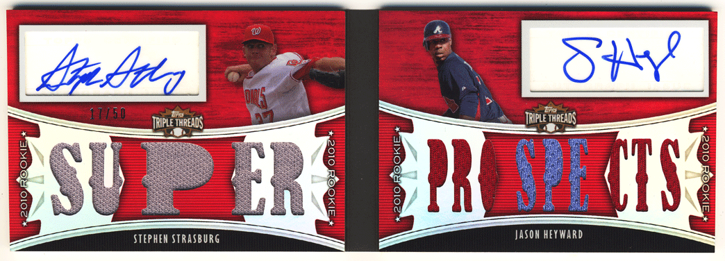 Stephen Strasburg / Jason Heyward MLB 2010 Topps Triple Threads Rookie & Rising Stars Pairs Dual Jersey Auto 17/50