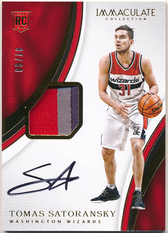 Tomas Satoransky NBA 16-17 Panini Immaculate Collection RC Signature Patch Auto 97/99