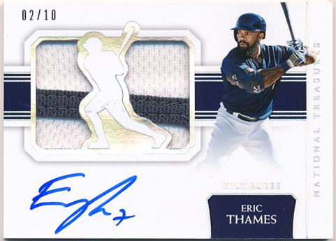 Eric Thames 2018 Panini National Treasures Signature Jumbo Patch Die Cut Auto 02/10