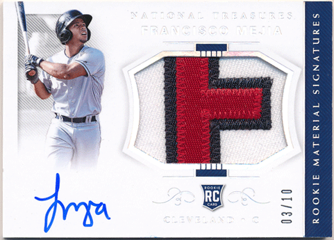 Francisco Mejia 2018 Panini National Treasures Rookie Material Signature Silver Holo Patch Auto 03/10