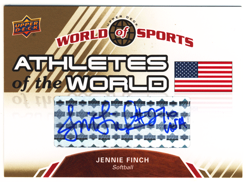 Jennie Finch 2010 UD World of Sports Athletes of the World Signature USA Auto