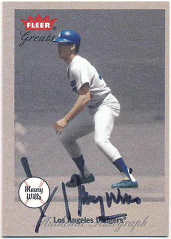 故 Maury Wills MLB 2002 Fleer Greats Signature Auto