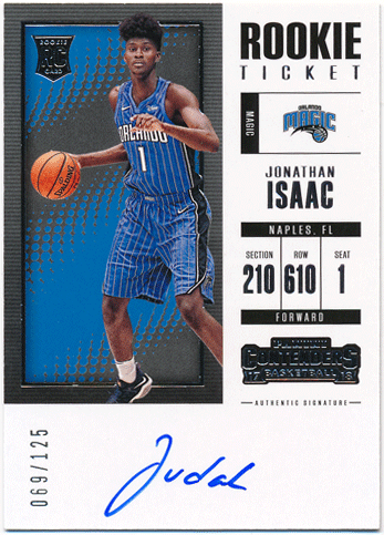 Jonathan Isaac NBA 17-18 Panini Contenders RC Rookie Ticket Signature Auto 069/125