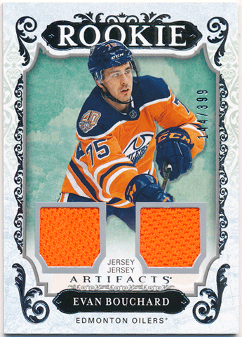 Evan Bouchard NHL 18-19 Upper Deck Artifacts Rookie Redemption Dual Jersey 144/399