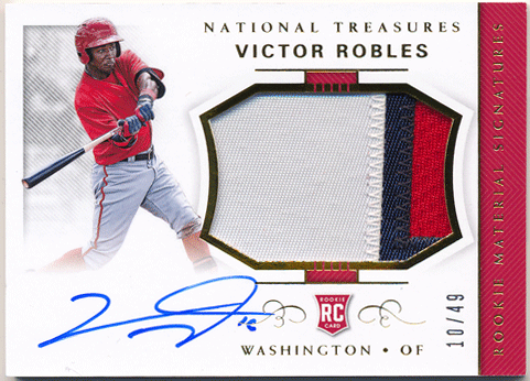 Victor Robles 2018 Panini National Treasures RC Gold Signature Patch Auto 10/49