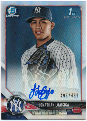 Jonathan Loaisiga MLB 2018 Bowman Chrome 1st Bowman Refractor Signature Auto 493/499