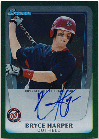 Bryce Harper MLB 2011 Bowman Draft Picks & Prospects Green Bordered Signatures Auto 205/350
