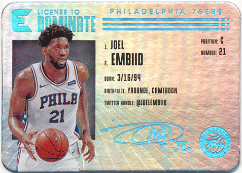 Joel Embiid NBA 17-18 Panini Essentials License to Dominate
