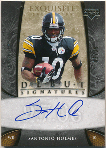Santonio Holmes NFL 2006 Upper Deck Exquisite Collection RC Debut Signature Auto 02/35