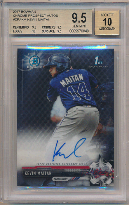 Kevin Maitan MLB 2017 Bowman Chrome 1st Bowman Signature BGS 9.5 Auto 10