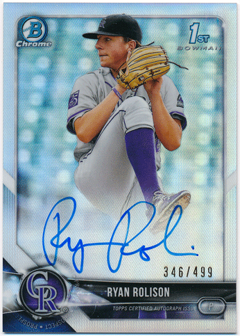 Ryan Rolison MLB 2018 Bowman Chrome 1st Bowman Refractor Signature Auto 346/499