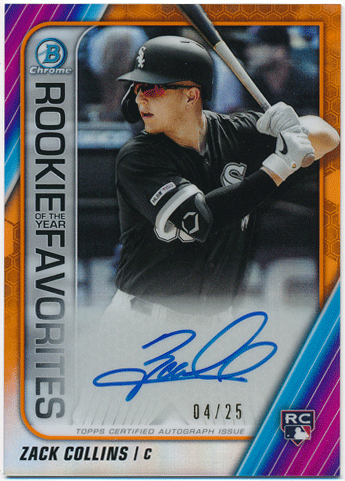 Zack Collins MLB 2020 Bowman Chrome Rookie of the Year Favorites Orange Refractor Signature Auto 04/25