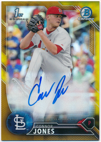 Connor Jones MLB 2016 Bowman Chrome 1st Bowman Gold Refractor Signature Auto 06/50