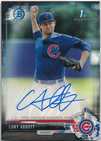 Cory Abbott MLB 2017 Bowman Chrome 1st Bowman Black Refractor Signature Auto 74/75