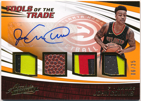 John Collins NBA 2017-18 Panini Absolute Memorabilia Tools of the Trade Signature Patch Ball Auto 06/25