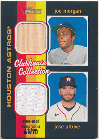 Jose Altuve / Joe Morgan MLB 2020 Topps Heritage High Number Clubhouse Collection Dual Jersey Bat 63/70