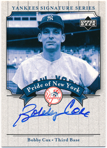 Bobby Cox MLB 2003 Upper Deck Yankees Signature Series Pride of New York Auto