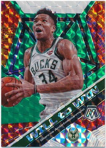 Giannis Antetokounmpo NBA 2019-20 Panini Mosaic Will to Win Green Prizm