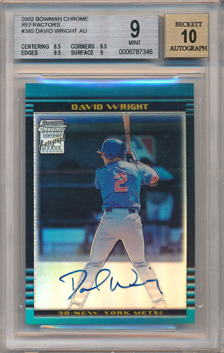David Wright MLB 2005 Bowman Chrome Refractor Signature BGS 9 Auto 10
