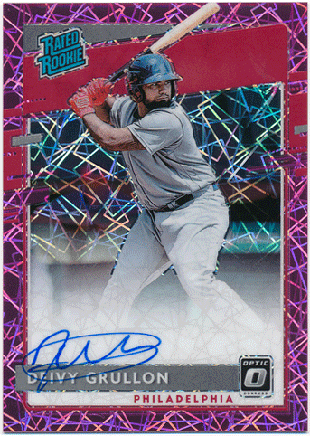 Deivy Grullon 2020 Panini Donruss Optic RC Rated Rookie Pink Velocity Prizm Signature Auto