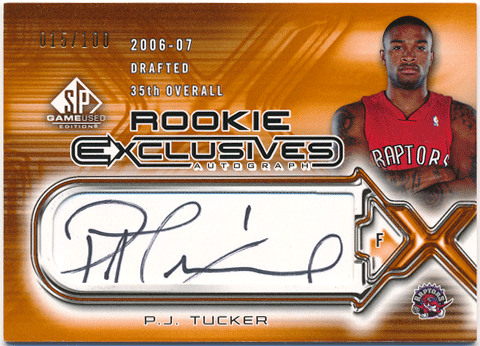 P.J. Tucker NBA 2006-07 Upper Deck SP Game Used Rookie Exclusives Signature Auto 015/100