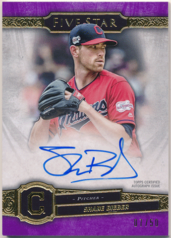 Shane Bieber MLB 2021 Topps Five Star Purple Signature Auto 07/50