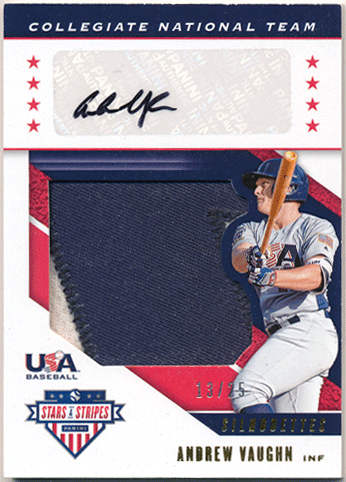 Andrew Vaughn 2019 Panini USA Baseball Stars & Stripes Silhouettes Patch Auto 13/25