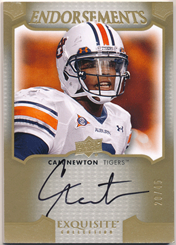 Cam Newton 2011 Upper Deck Exquisite Collection RC Rookie Endorsements Signature Auto 20/45