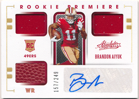 Brandon Aiyuk NFL 2020 Panini Absolute RC Rookie Premiere Signature Jersey Ball Auto 157/249