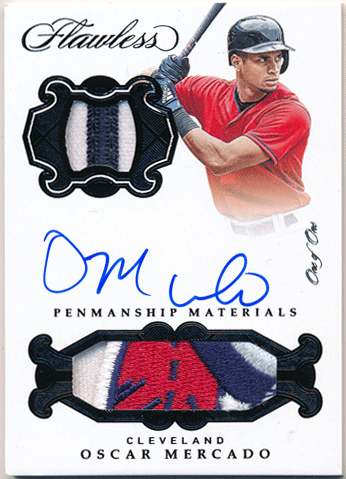 Oscar Mercado 2019 Panini Flawless Penmanship Materials Black Parallel Patch Auto 1/1