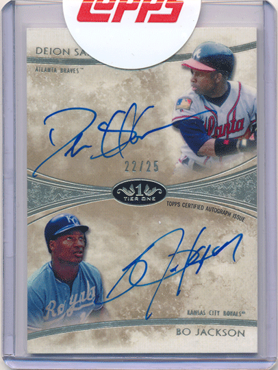 Bo Jackson / Deion Sanders MLB 2014 Topps Tier One Dual Signature Auto 22/25
