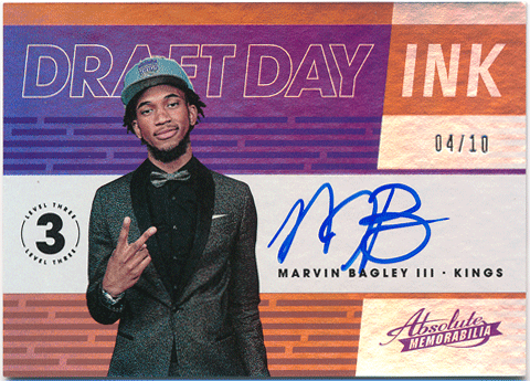 Marvin Bagley lll NBA 2018-19 Panini Absolute Memorabilia RC Rookie Draft Day Ink Level 3 Auto 04/10