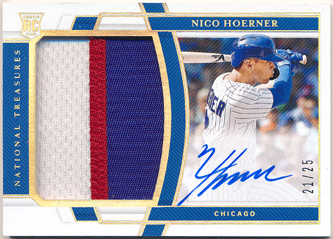 Nico Hoerner MLB 2021 Panini National Treasures RC Rookie Holo Gold Signature Patch Auto 21/25