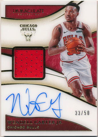Wendell Carter Jr. NBA 2019-20 Panini Immaculate Collection Signature Patch Auto 33/50
