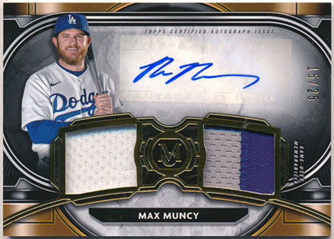 Max Muncy MLB 2021 Topps Museum Collection Signature Swatches Dual Jersey Patch Auto 15/25