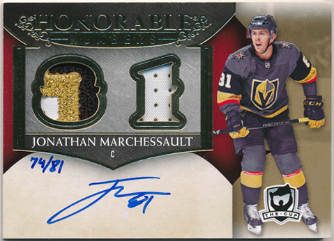 Jonathan Marchessault NHL 2018-19 Upper Deck The Cup Honorable Numbers Signature Patch Auto 74/81