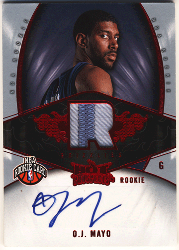 O.J. Mayo NBA 08-09 Fleer Hot Prospects RC Red Patch Auto 02/25